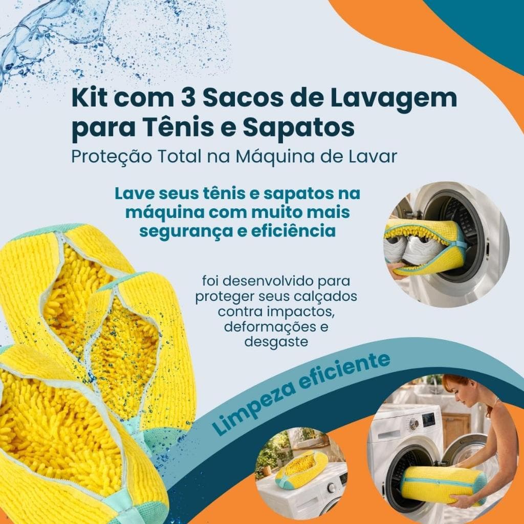 kit 3 Saco Bolsa Lavar Tênis e Sapato  Máquinas de Lavar Anti Risco Zíper Protegido Malha resistente