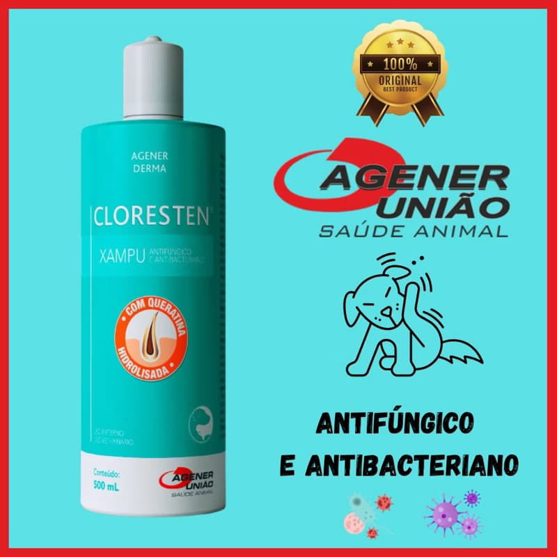 Shampoo Cloresten 500ml Antialérgico Antibacteriano Antifúngico Agener Dr Clean Pet Gato Cachorro