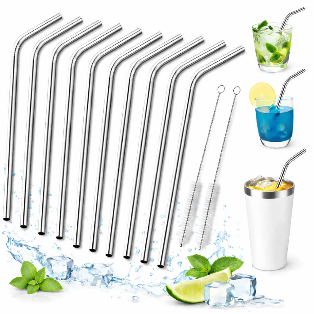 Canudos Inox Reutilizável com Escova Limpeza Canudo para Suco Drinks - ENVIO IMEDIATO