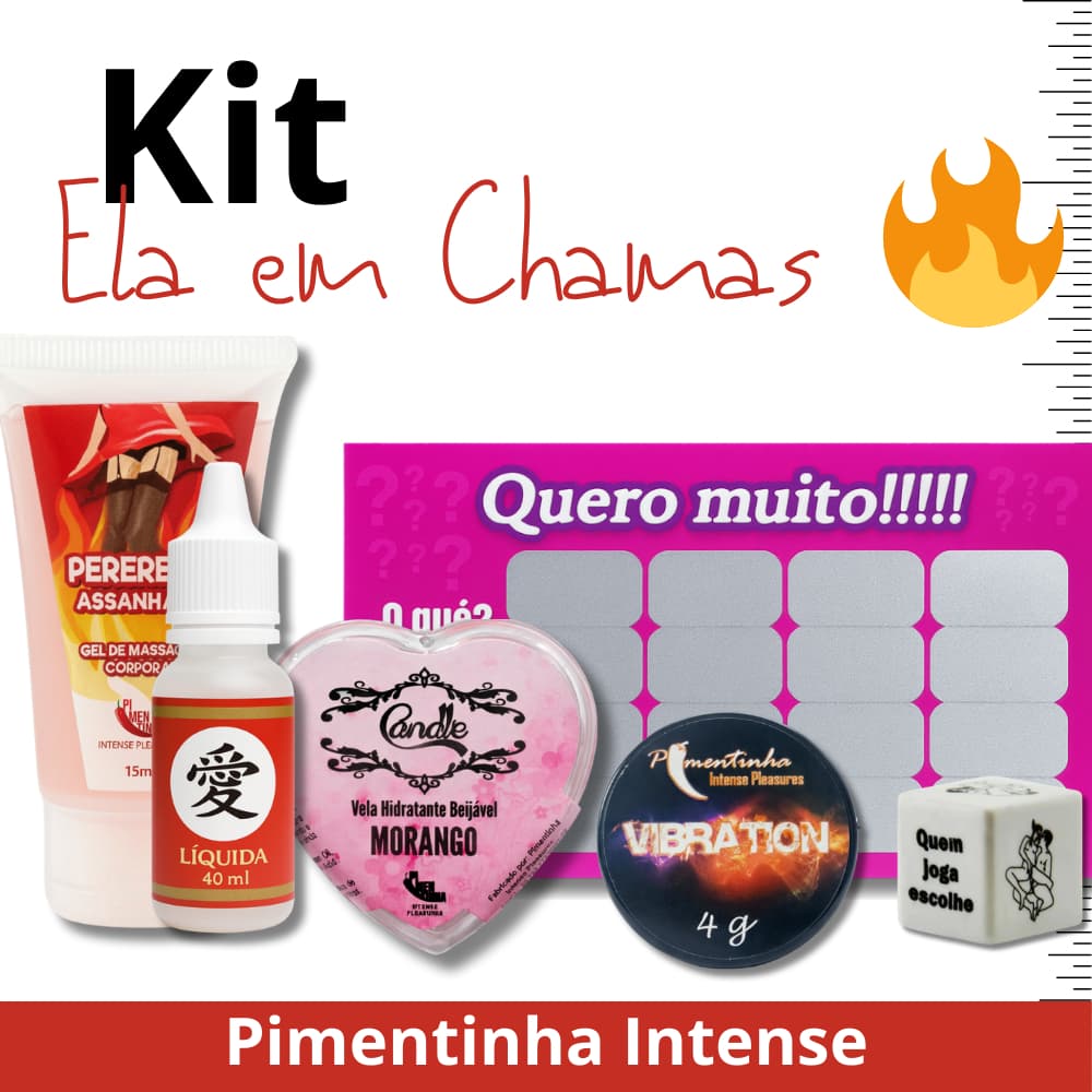 Kit Ela em Chamas (6 Itens) – Vela comestivel, Dado, Lubrificante - Experiência Sensorial Ele e Ela