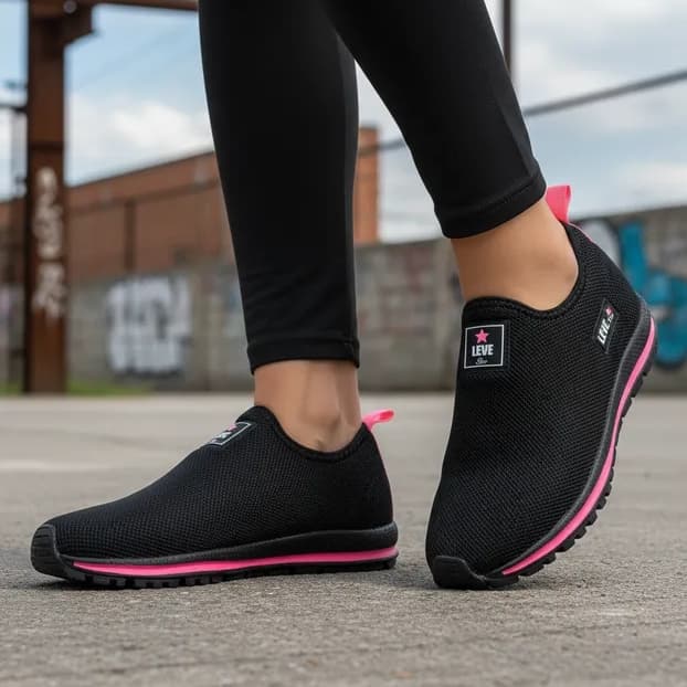 Calce facil feminino estiloso design moderno conforto prasticidade flexivel macio academia caminhada