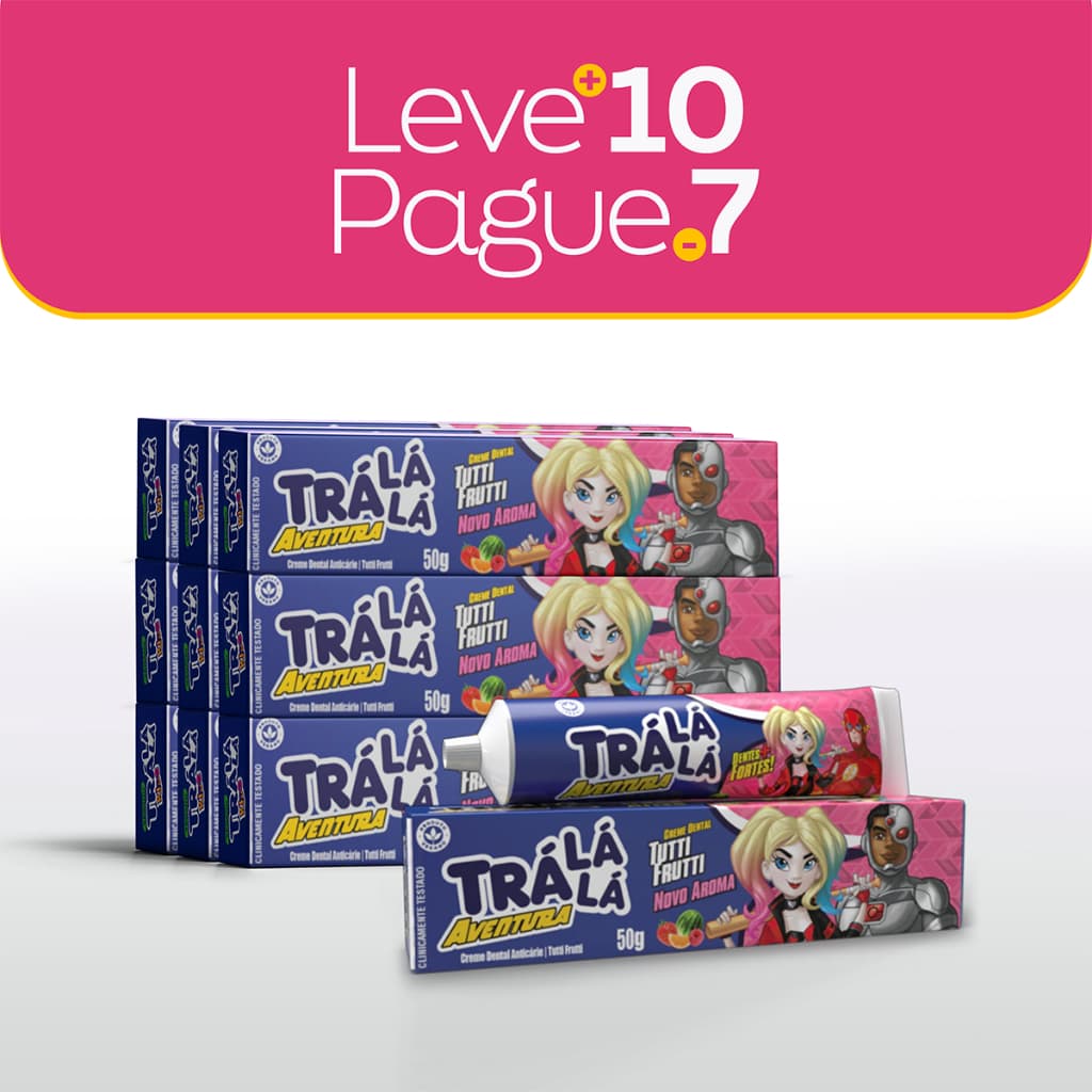 Kit 10 Creme Dental Tutti Frutti Infantil 50g Cada Liga da Justiça Trá Lá Lá