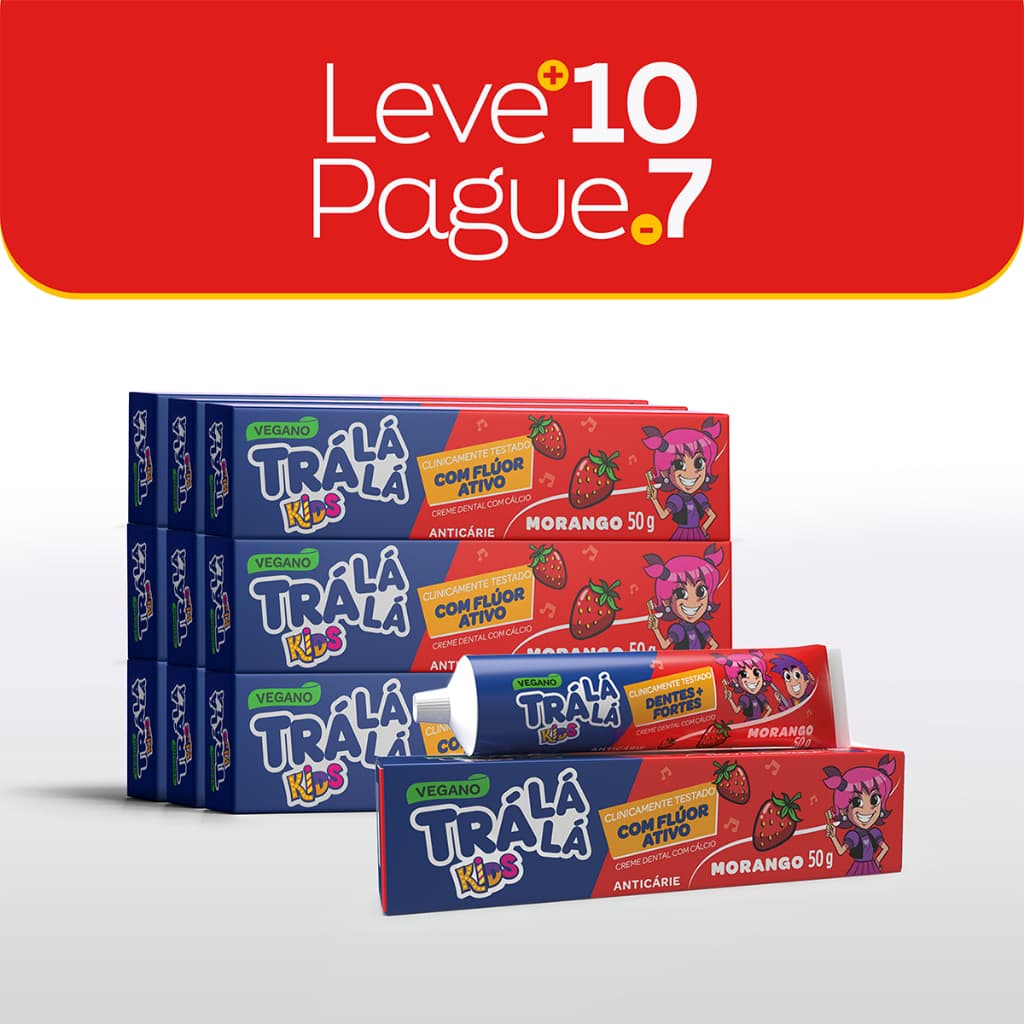 Kit 10 Cremes Dental Infantil de Morango 50g Cada Trá Lá Lá Kids