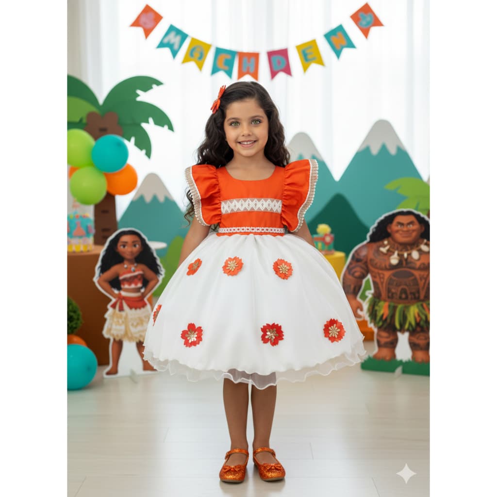 Vestido Infantil Moana Temático Luxo Festa Fantasia Aniversário de 1 a 8 anos