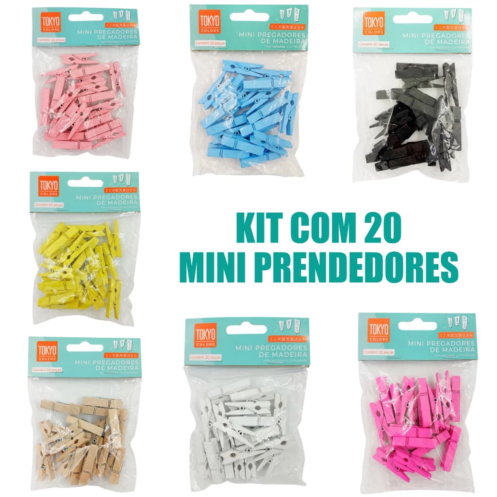 Mini Prendedor Colorido 20 unidades 3,5cm