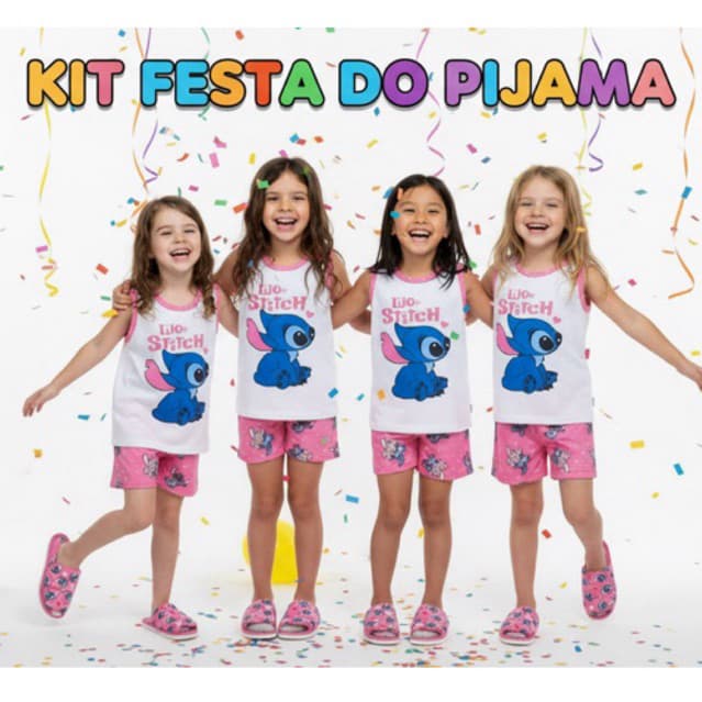 KIT FESTA DO PIJAMA REGATA STICH BABY DOLL FEMININO INFANTIL
