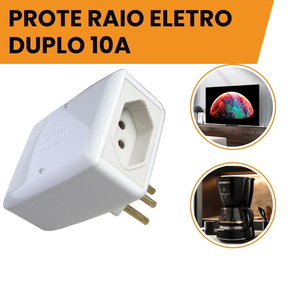 Protetor contra Raios Surtos e Queda de energia Proteraio duplo 10A 5em1 Eletrodomésticos PW