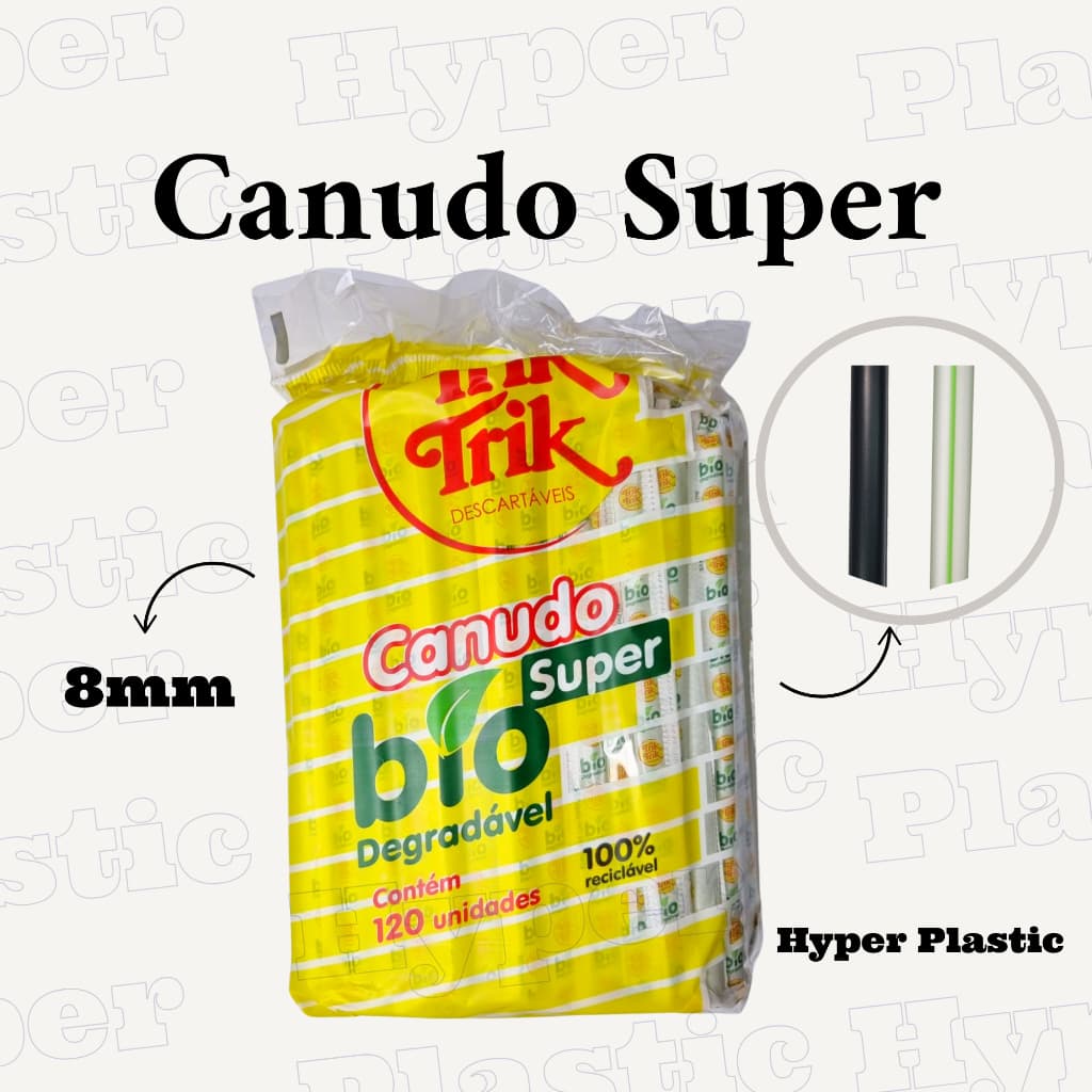 Canudo Milk-Shake Super 8mm  Biodegradável com 120/240 Unidades