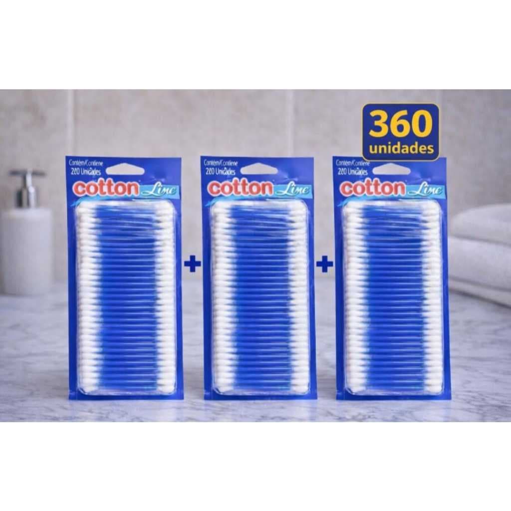 Kit 360 Cotonetes Hastes Flexiveis 100% Algodão Higiene Bebê Maquiagem e Limpeza