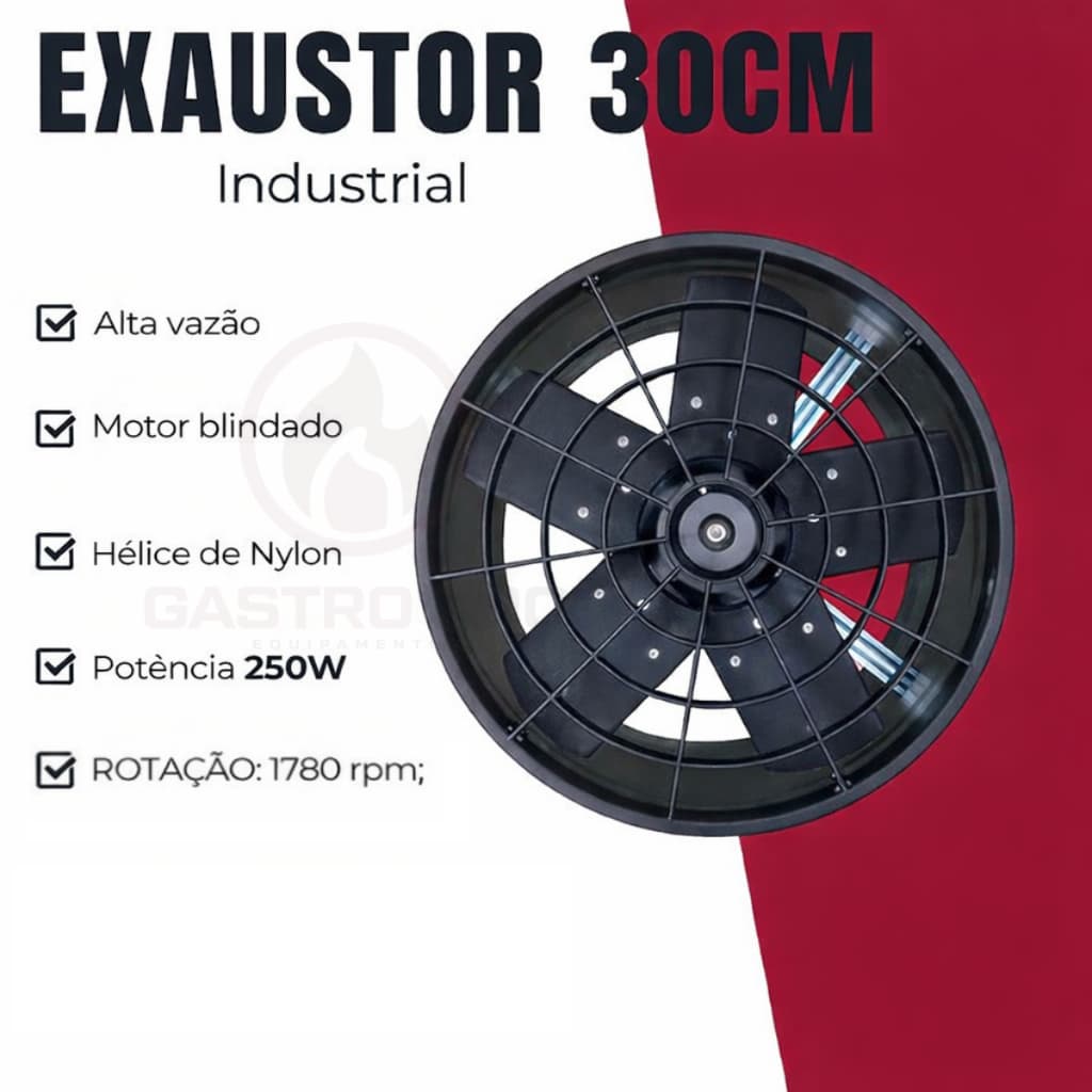 Exaustor  30cm Alta Vazão Blindado Churrasqueira Coifa Inox