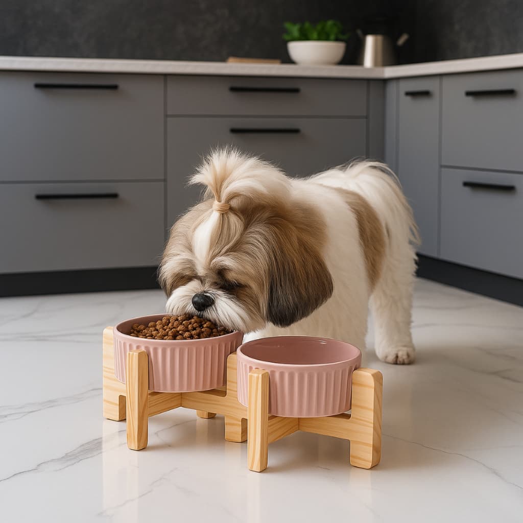 Comedouro Pet Rosa Elevado Bebedouro Gato Cachorro Porta Ração Água Duplo