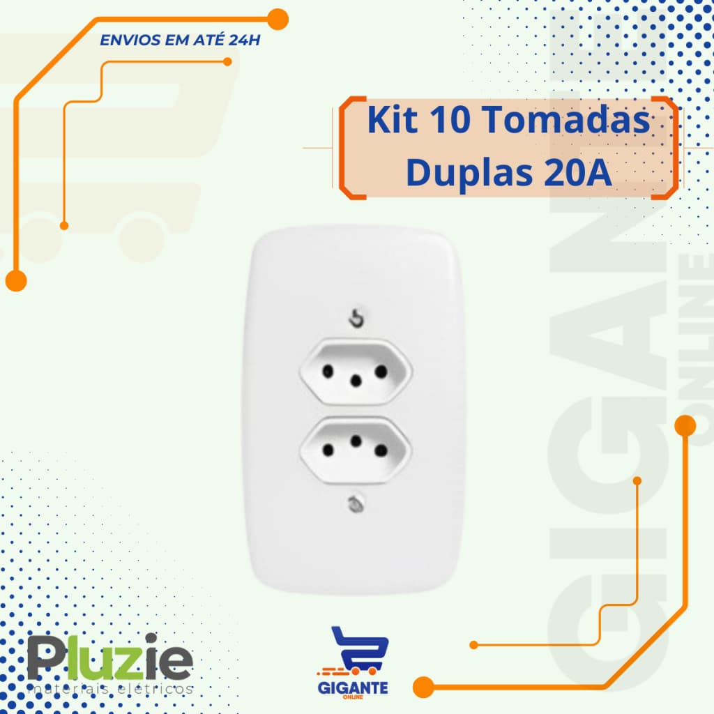 Kit 10 Tomada Dupla 20a Com Placa Branca 4x2 Pluzie 1° Linha