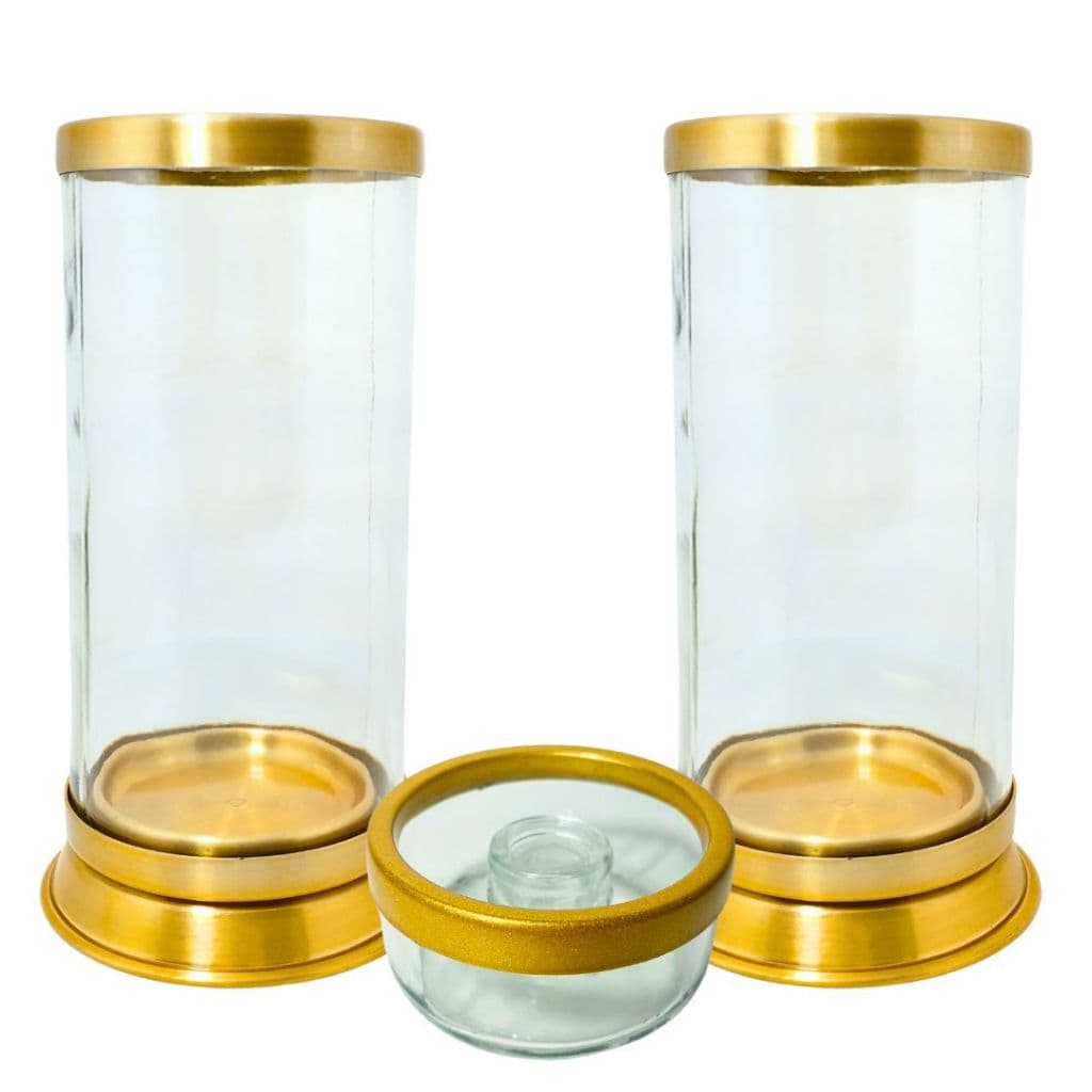 Kit C/2 Porta Vela 7 Dias de alumínio ante chamas Vidro resistente Aro Dourado Castiçal Palito de Vidro