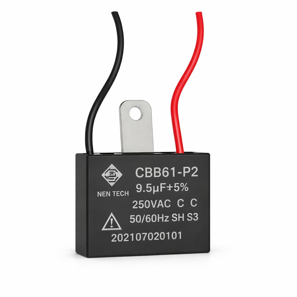 Capacitor CBB61 Quadrado 9,5uF 250V 2 Fios Para Ventilador
