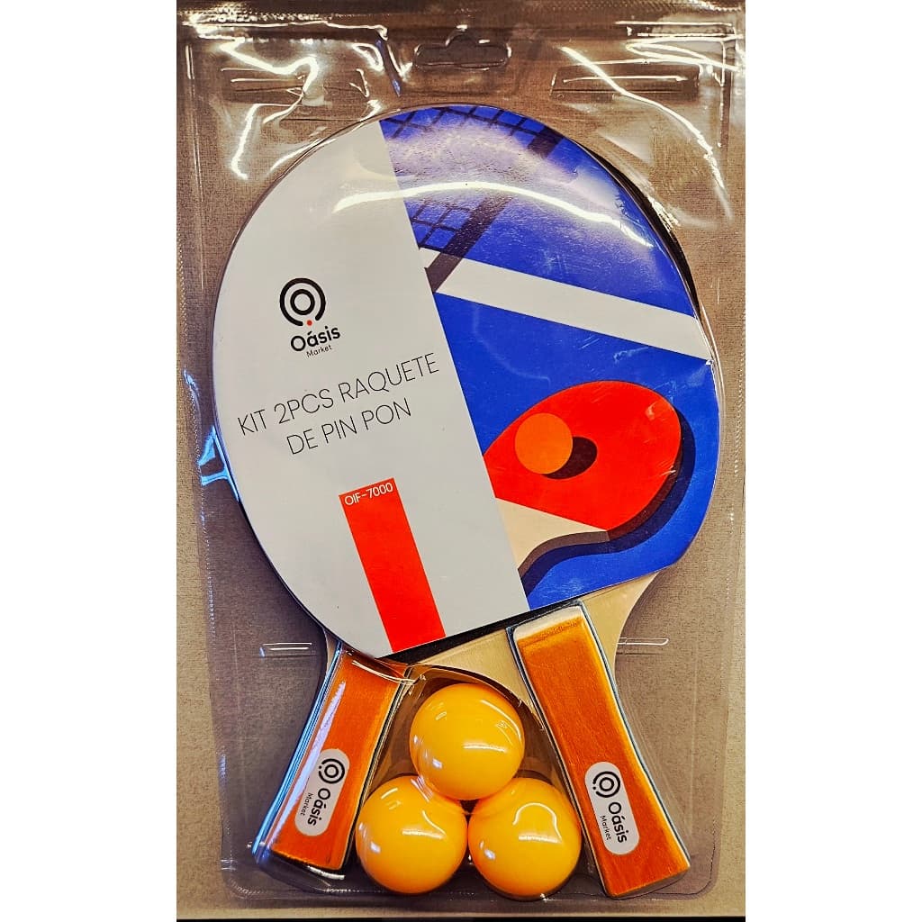 KIT DUAS RAQUETES DE PING PONG COM TRÊS BOLINHAS OÁSIS