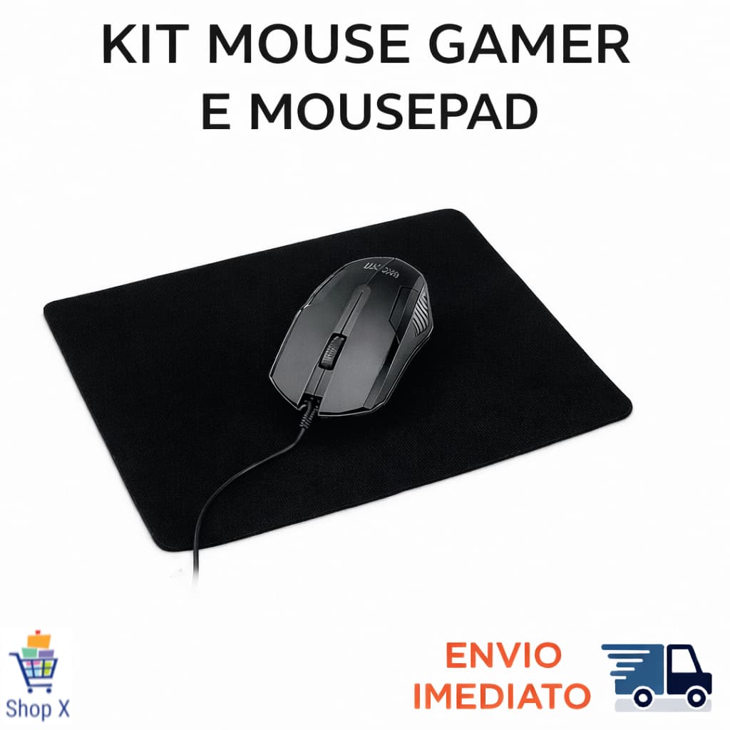Kit Mouse Gamer mais Mousepad - Mouse Design Ergonômico 1200 DPI Ajustável Alta Precisão Cabo Forte