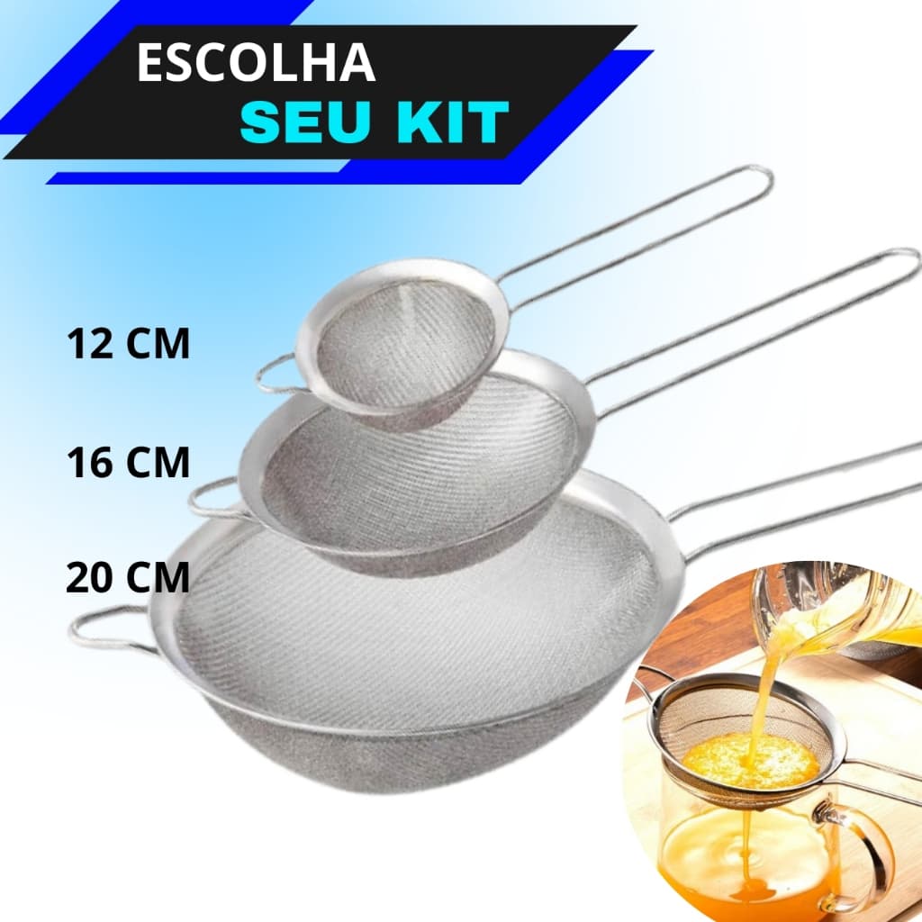 Peneiras 12 cm 16 cm ou 20 cm De Aço Inox Utensílios De Cozinha
