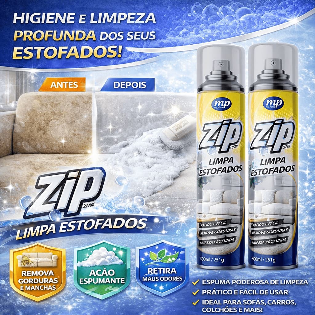 Limpa Estofados Spray Zip 300ml My Place Carro Sofá Tapete Colchão Almofada