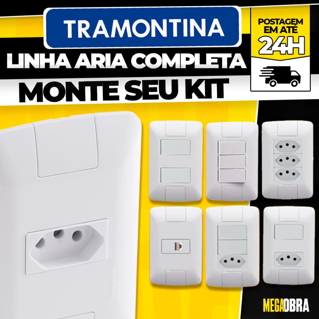 Tomadas e Interruptores Tramontina Linha Aria Completa 10A 20A Placa Modular 4x2 4x4 Branca