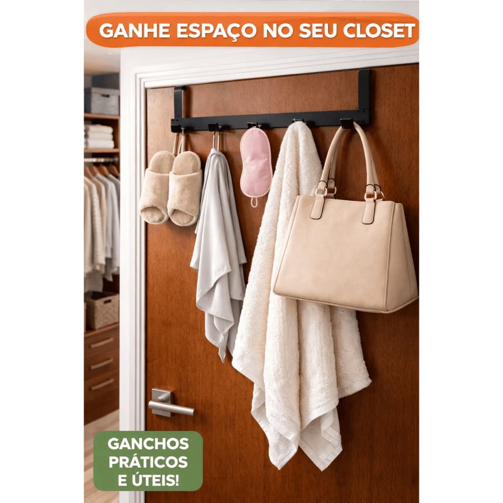Gancho Cabide Suporte 5 ,3x7,5x29cm Organizador Para Porta Organizadores 5 Ganchos Pendurar Multiuso