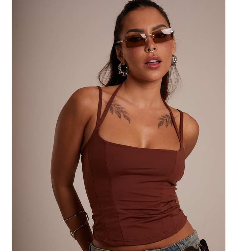 Corset Feminino Cropped Regata Poliamida Moda Gringa Tendência