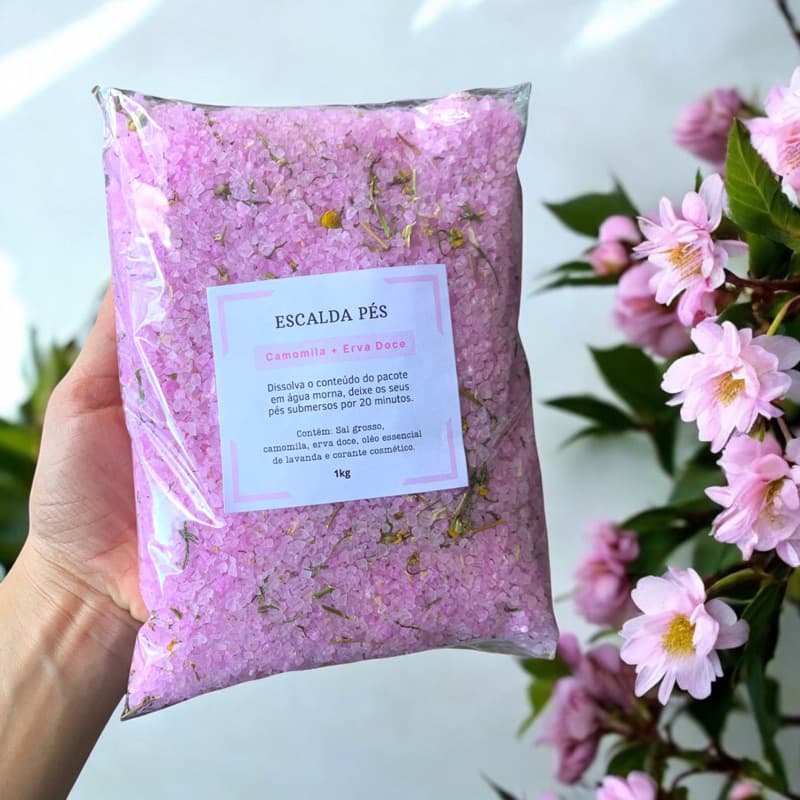 1kg/2kg de escalda pés camomila com erva doce para relaxar sal grosso para montar kits lembrancinha rosa Branco azul
