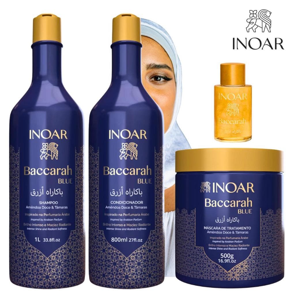 Inoar - Kit Baccarah Blue Shampoo 1L + Condicionador 800ml + Máscara Brilho Intenso + Óleo 7ml 500g