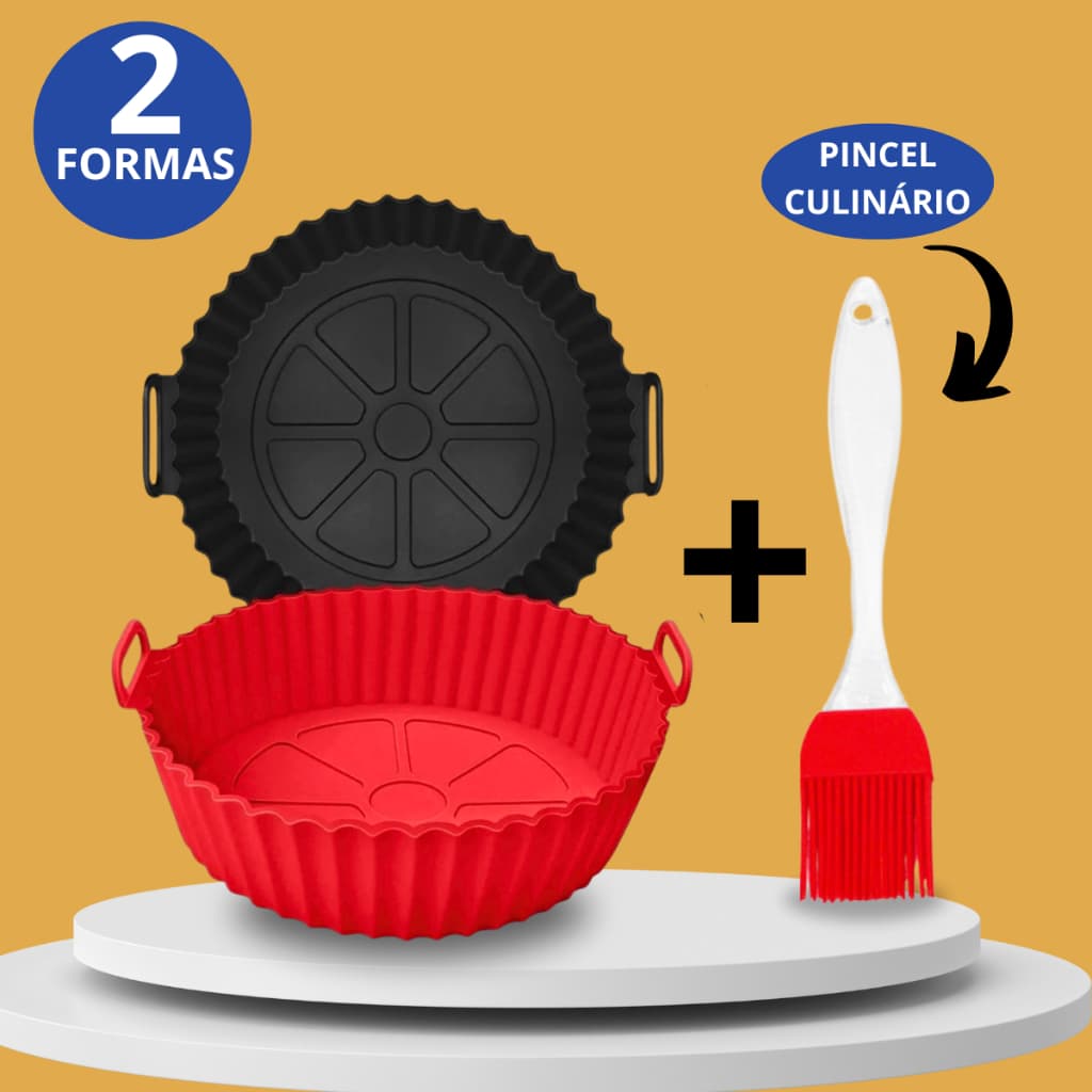 2 Forma Para Air Fryer De Silicone Antiaderente Forno Microondas + Pincel Culinário