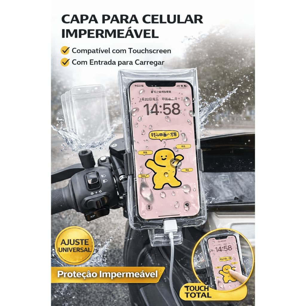 Capa À prova d'água mpermeável para Celular com Entrada para Carregamento Touchscreen Universal