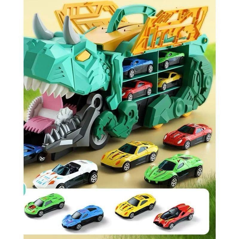 Novidade!Caminhão Dinossauro engolidor e Porta-carrinhos com 4 Carrinhos