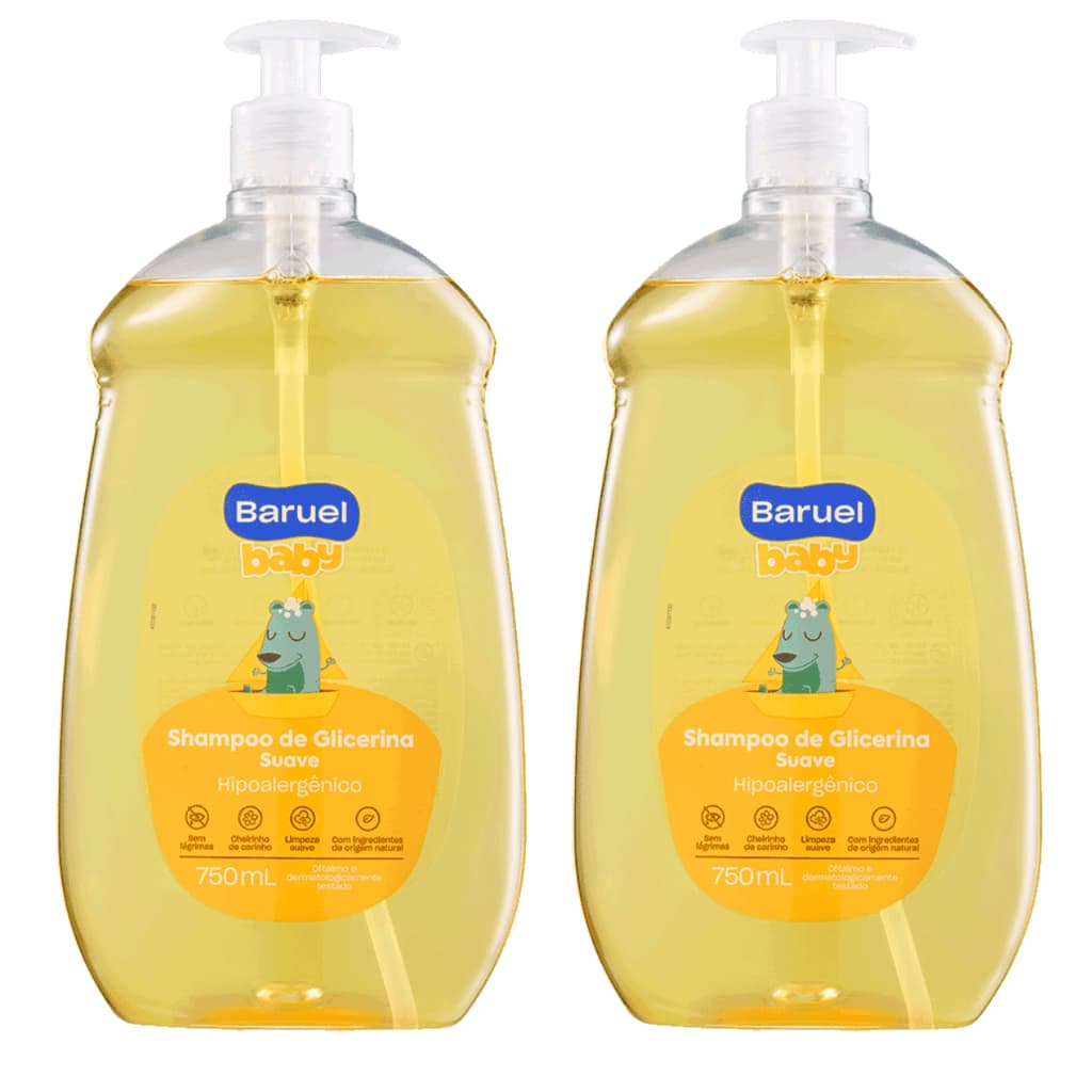 kit 2 Shampoo Baruel Baby Glicerina Suave 750ml cada