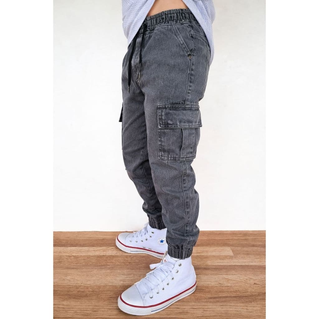 CALÇA JOGGER CARGO JEANS BLACK MARMORIZADO PARA MENINOS DO 2 AO 16 ANOS.