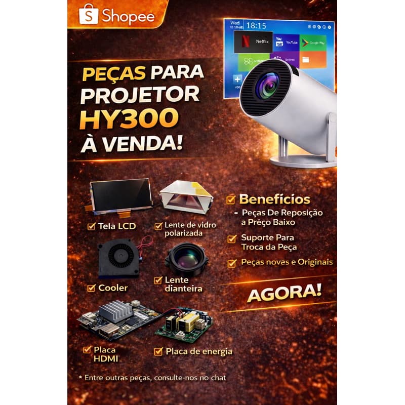 Peças De Reposição Projetor HY300 - Placas, Tela LCD, LED, Cooler, Lente Dianteira, Lente Polarizada