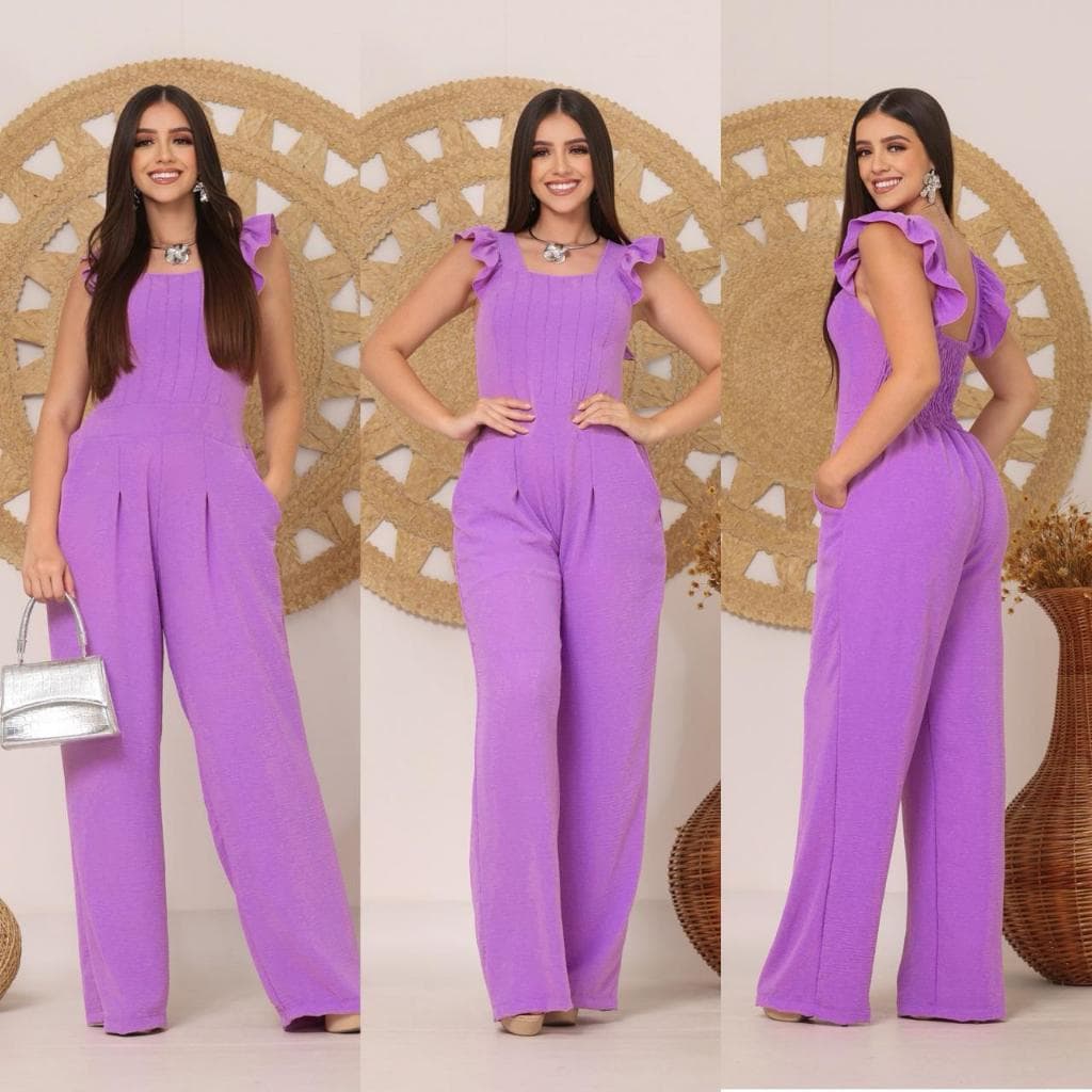 macação longo de tecido duna con forro e elastex na costa Bolso funcional e bojo