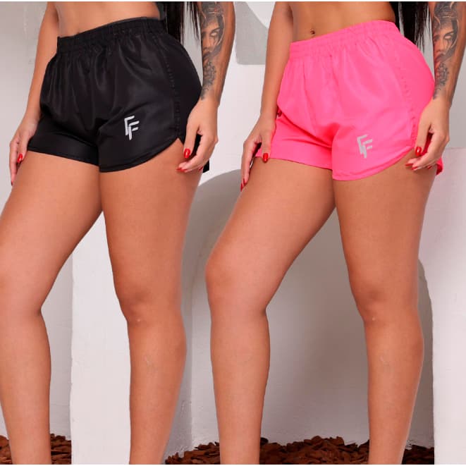 Kit Shorts Feminino Tactel com estampa ''F' 'Academia (2 Peças)