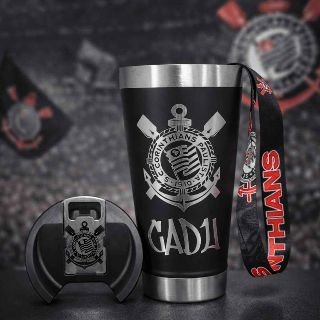Copo Térmico do Corinthians Personalizado a Laser + Brinde