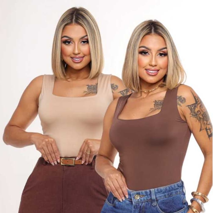 KIT 2 Blusas  Regatas Femininas Decote Quadrado Forro duplo Suplex Alça larga Estilosa