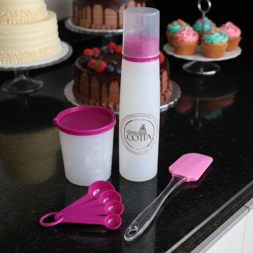 Kit Confeitaria Dona Cotta 8 Peças: Bisnaga Regadora + Medidores + Espátula
