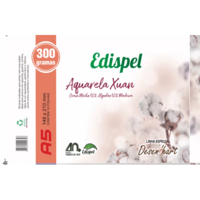 papel50%algodao,300gramas,A-5,12folhas,aqaurela