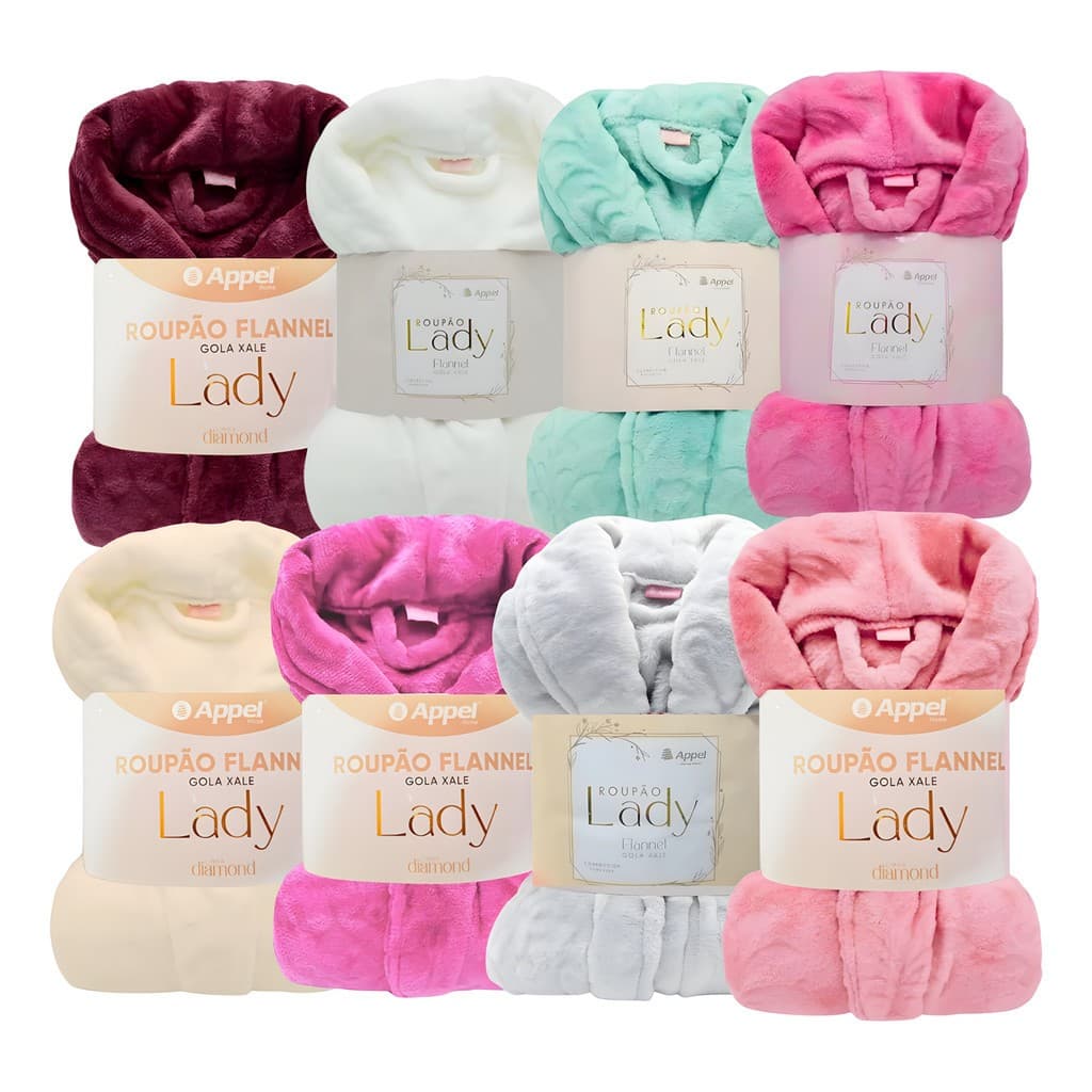 Roupão Plush Lady Feminino Flannel Manga Longa Luxo Appel
