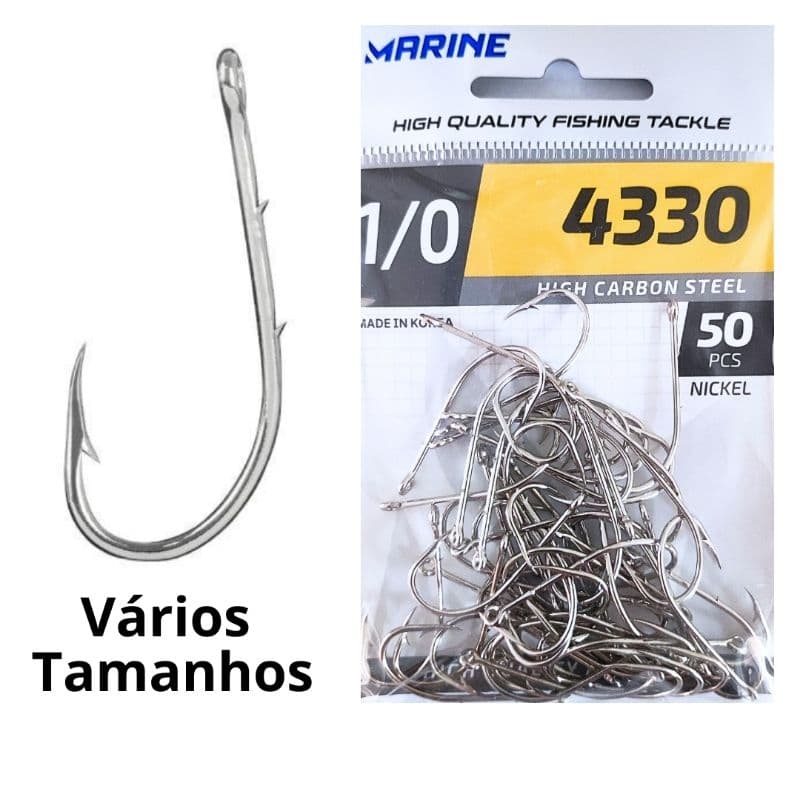 Anzol de pesca, modelo 4330 Super Strong, marca Marine Sports, cor Nickel (prata) - Vários Tamanhos