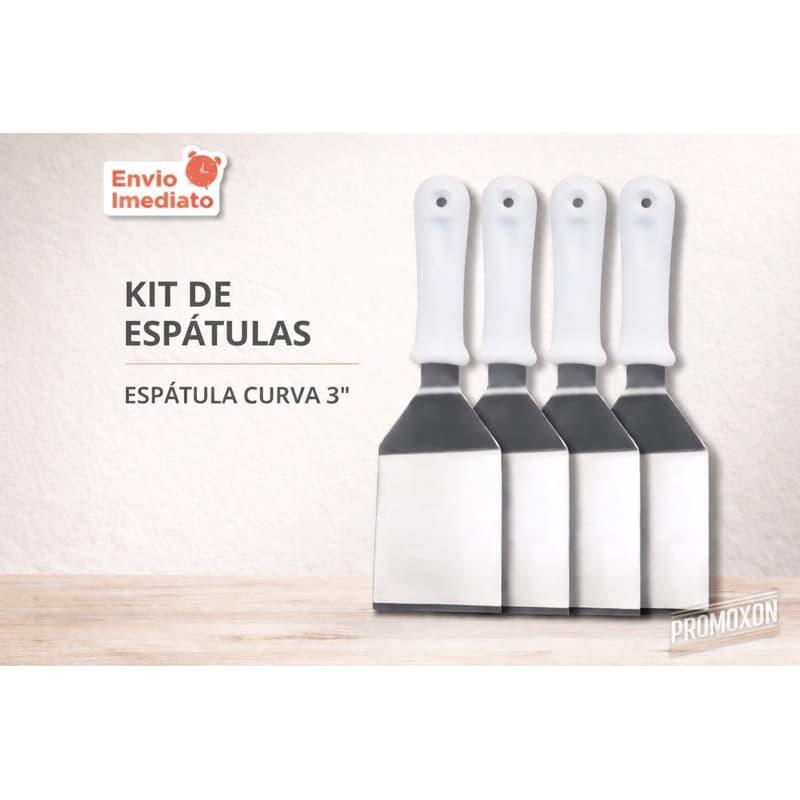 Kit 4 Espátula Curva 3" Aço Inox com Cabo Plástico Versátil para Cozinha, Doces, Hamburgueria, Pizza