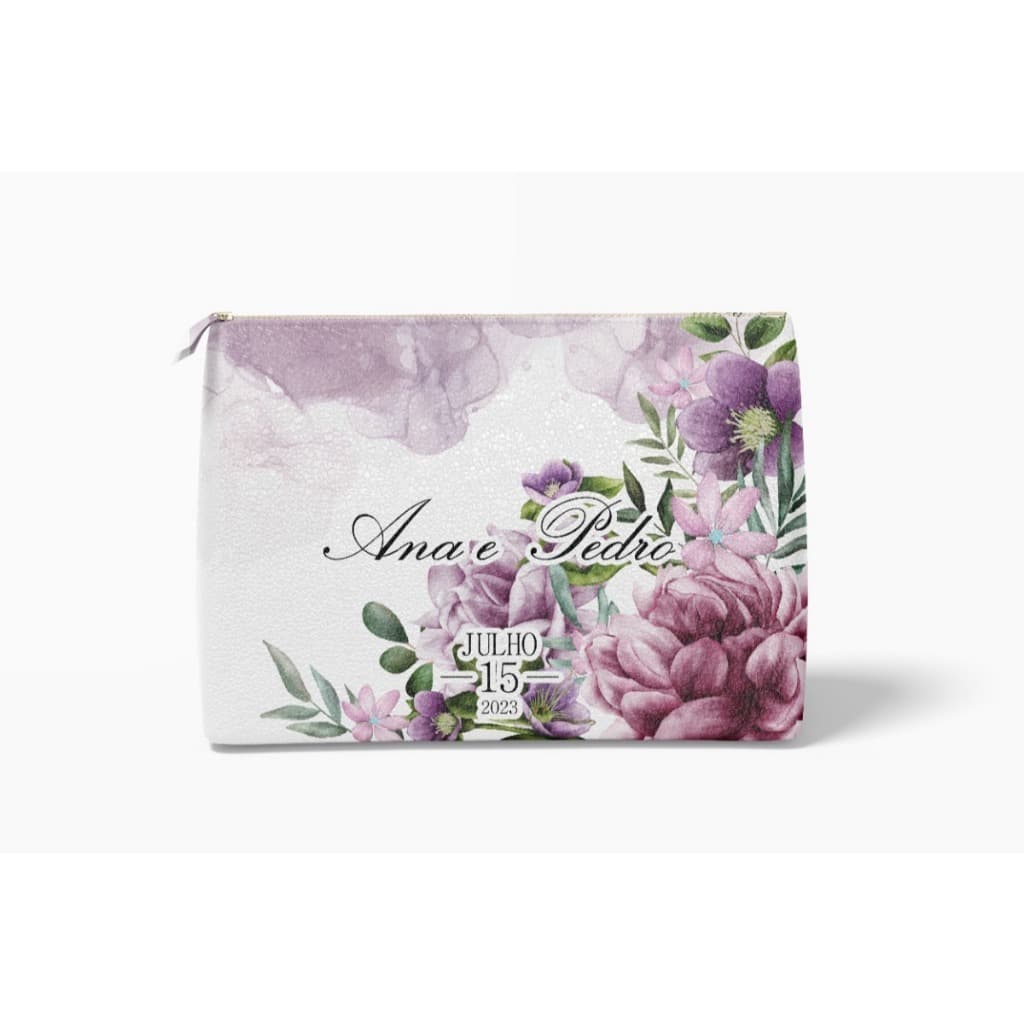 110 Necessaire Slim Personalizada c/ nome - Floral Terracota + cores 20x14