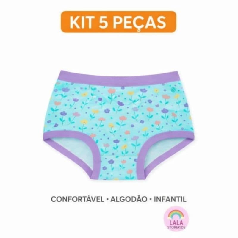Kit 05 Calcinhas Box Shortinho Infantil Confortável Algodão Menina Roupinha