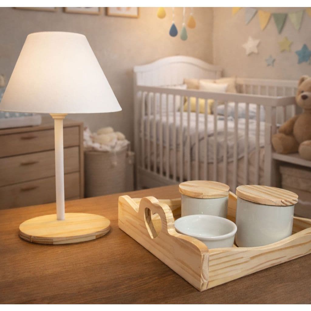 Kit Higiene Bebê Porcelana Pinus Coração Abajur Menino Menina