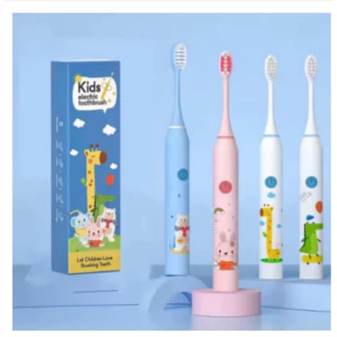 Escova Dental Elétrica Ultra-Sônica Para Crianças Acústica Onda Fofa Cabelos Suaves Dupla Face Limpa Cuidados-LUIZA