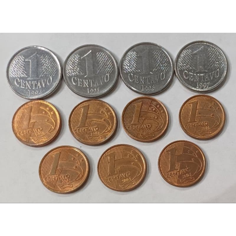 coleção completa das moedas de 1 centavo das 1a e 2a família do real 94,95,96,97,98,99,2000,2001,2002,2003 e 2004 mbc