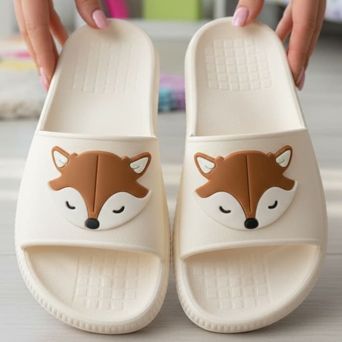 Chinelo Slide Nuvem Raposa Charmosa Leve Básico Menina Moda Escolas Cores Festas Estilo