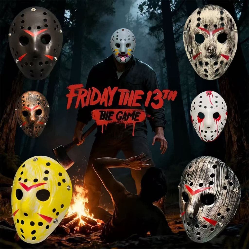 Máscaras de luxo para o Halloween, fantasias de terror, Jason, cosplay de Sexta-Feira 13, nas cores branca, dourada e pr