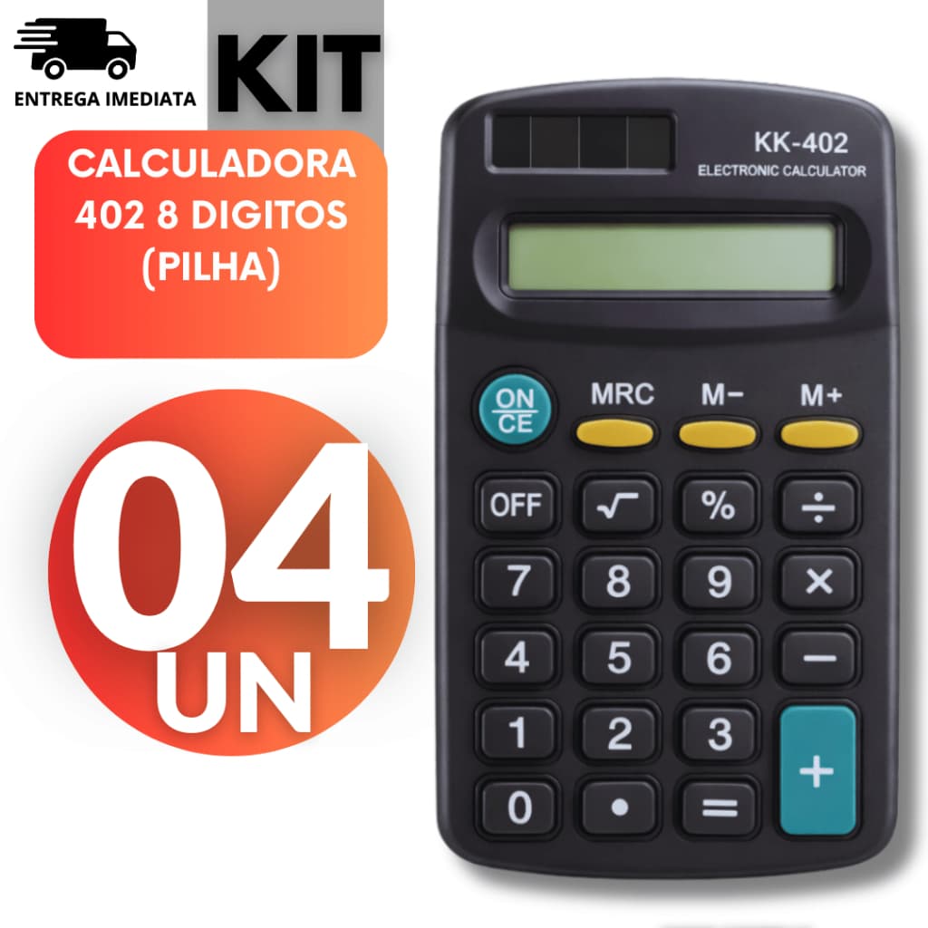 Jogo 04 Uni - Mini Calculadora de Bolso e Mesa Portátil KK-402 com 8 Dígitos e Teclas Silenciosas
